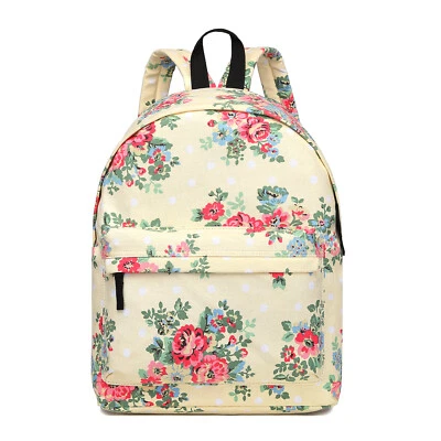 Women's Floral Canvas Rucksack Flower Backpack for School College Zipped A4 - Image 1 of 4