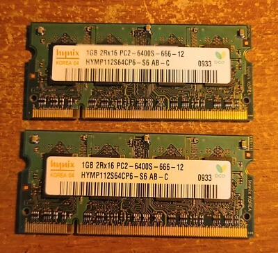 Hynix 2gb DDR2 Laptop Memory Kit 2 x 1gb PC2-6400S HYMP112S64CP6-S6 - Image 1 of 2