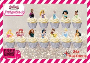 Disney Princess Halbs 24x Stand-Up vorgeschnitten Oblate Papier Cup Cake Topper - Bild 1 von 1