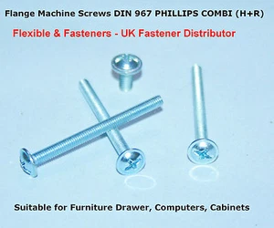 M4 & M5 TRUSS FLANGE HEAD MACHINE PAN HEAD SCREWS BZP PHILLIPS COMBI DIN 967 - Picture 1 of 5