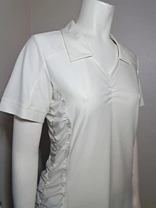 AYHLETA White Exercise Top Shirt Women's LT Short Sleeves Ruched Sides - Picture 1 of 7