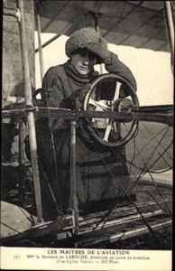 c.1915 AVIATRIX Baronne de LAROCHE  Aviation Pioneer, Seated in VOISIN Biplane - Bild 1 von 2