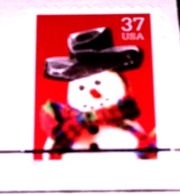 Vacaciones de Navidad 2002 - Muñeco de nieve con bufanda - Réplica de estampillas doradas - VER ABAJO Foto 1 de 4