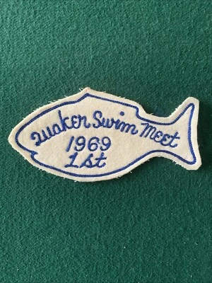 1969 QUAKER SWIM MEET 1st Place Fish Patch - White, Blue - Vintage - Image 1 of 4