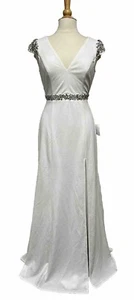 NEW Lulu's White Silver Beaded Maxi Prom Bridal Dress Wedding Women Size S - Picture 1 of 21