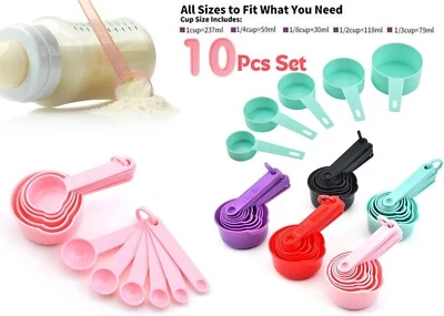 10pcs Measuring Cups and Spoons Set with Stainless Steel Handles Baking Kitchen - Image 1 of 4