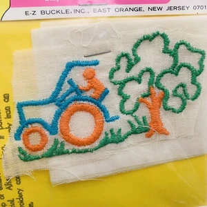 EZ Nu-Method Bügelbild Stickbaum Bauer Traktor Vintage 70er Jahre NOS - Bild 1 von 16
