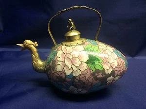 Bronze Chinese Cloisonné Teapot with Bird, Monkey and Dragon 19th Century - Picture 1 of 9