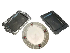 Spider Serving Plate Party 15” Red Rhinestone Black Widow Spider Web Lot Of 3 - Picture 1 of 24