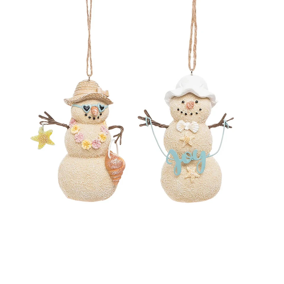 Juego de 2 adornos navideños SANDY SNOWMAN temáticos de playa, de Gallerie II Foto 1 de 1