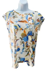 NWT Rachel Zoe Sz S 100% Linen Floral Leaf Short Sleeve Top Button Down Back - Picture 1 of 5