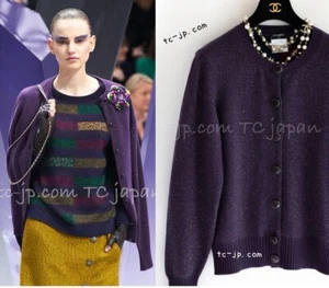 CHANEL 12A Purple Knit Cashmere Cardigan ManyGripox Buttons 38 40 US6 8 - Picture 1 of 20