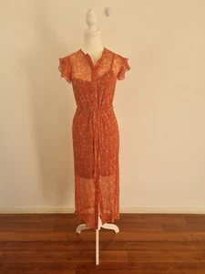 SIR size 0 orange chiffon silk floral cap sleeve slip dress midi designer sheer - Picture 1 of 10