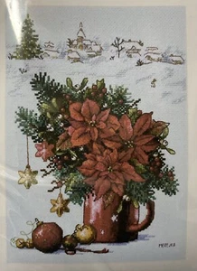 Weihnachtsstern & Kiefer Becher-grau Aida 14 ct gezählt Kreuzstich Kit 12x14 sm Bonus - Bild 1 von 4