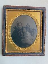 Antique circa 1860s Ambrotype Photo Of Lady With Child Leather Back  7 X8cm