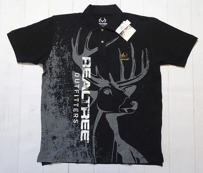 Realtree Outfitters Black Polo Shirt Deer Hunter Mens X-Large 10 Point Buck (XL) - Image 1 of 4