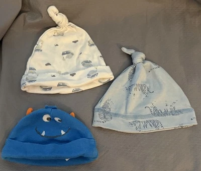 Lot/3 Carter’s, Luxe Threads Baby Boys Beanie Caps Hats—Monster, Tiger, Elephant - Image 1 of 4