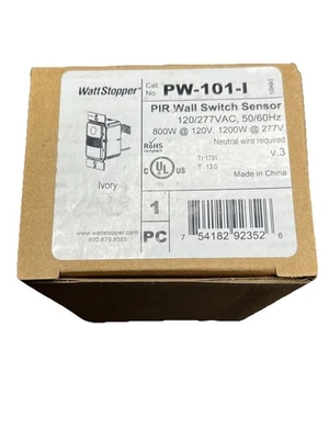 WATTSTOPPER PW-101-I 120/277V PIR WALL SWITCH SENSOR NEUTRAL REQUIRED IVORY - Image 1 of 4
