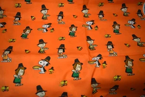 Half Yard - Snoopy and Friends Thanksgiving Feast Fabric, Orange background - Picture 1 of 2