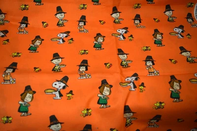 Half Yard - Snoopy and Friends Thanksgiving Feast Fabric, Orange background - Image 1 of 2