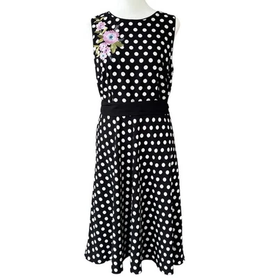 RSVP by Talbots Polka Dot Floral Embroidered Dress Womens 8 Petite Fit Flair NWT - Image 1 of 4