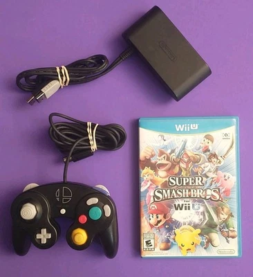 TESTED Nintendo Wii U GameCube Controller Adapter WUP-028 + SB Controller + Game - Image 1 of 4