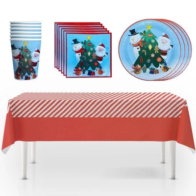Christmas Paper Plates Cups Napkins and Table Cover 25 Piece Party Pack - Image 1 of 3