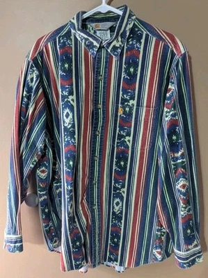 Vintage Carhartt Southwestern Tribal Aztec Navajo Pattern Button Work Shirt XXL - Image 1 of 4
