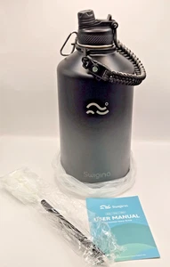 Swigina 128 oz bottiglia d'acqua isolata nera - manico in paracord, spazzola, scatola danneggiata - Foto 1 di 10