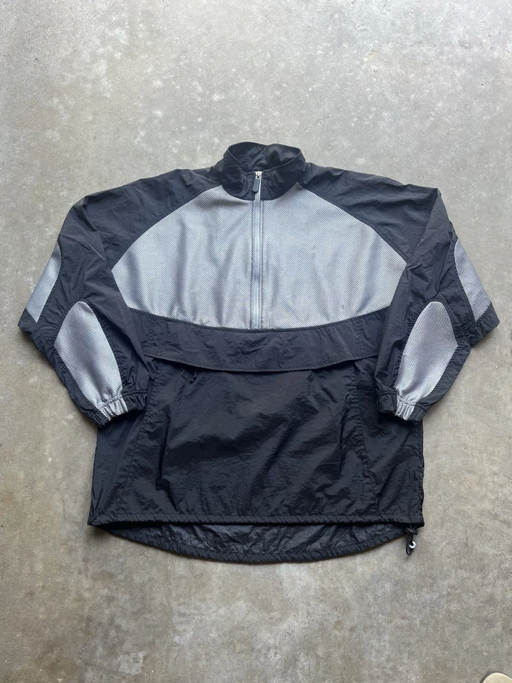 Винтажный 90-х Nike черный и серебряный сетки нейлона половина молнии ветровка куртка размер L - Изображение 1 из 4