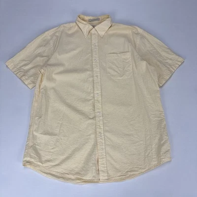 LL BEAN Shirt Mens L Reg Yellow Stripe Short Sleeve Button Down Classic Cotton - Image 1 of 4