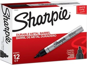 SHARPIE Marcatori Permanenti a Barile in Metallo, Scalpello Numero 12 (Confezione da 1), Nero - Foto 1 di 6