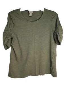 Chicos Dark Eucalyptus Short slv Cotton Modal blouse 1 Top M 6 8 - Picture 1 of 6