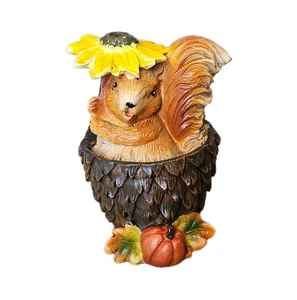 Fall Squirrel Pinecone Figurine Resin Pine Cone Sunflower Thanksgiving Decor 4" - Picture 1 of 11