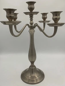 Candelabro candelabro de restauración tono estaño 4 brazos 5 barras 15 pulgadas - Imagen 1 de 7