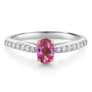 925 Sterling Silver and 10K Yellow Gold Pink Mystic Topaz and White Lab Grown - Picture 1 of 4