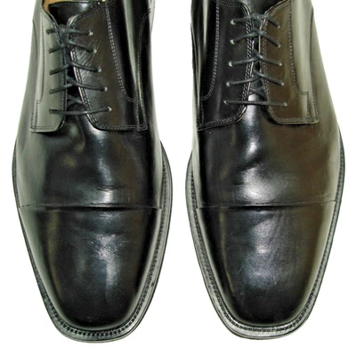 Sz 10.5 JOHNSTON & MURPHY Men's Black Leather Dress Shoes, Cap Toe Derby Blucher - Image 1 of 4
