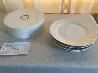1996 Set of 4 Pampered Chef Dessert Plates in Box Celebration Pattern - Image 1 of 4