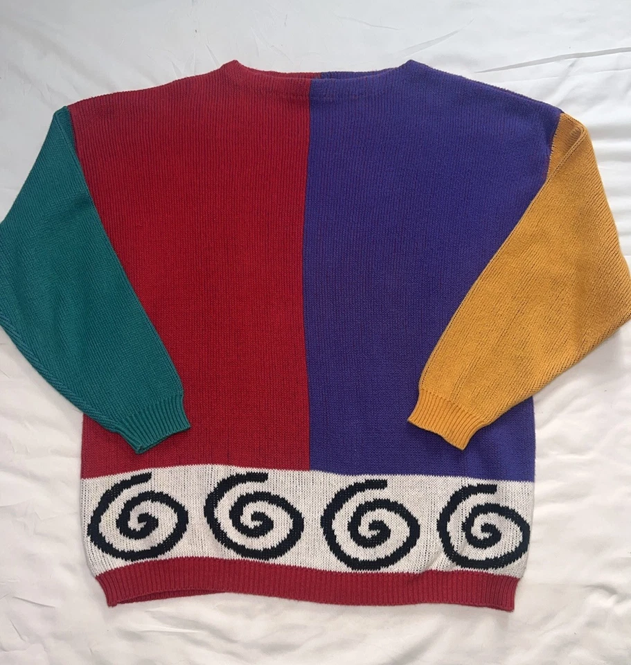 Sunbelt Sweater Womens Size OS Multicolor Colorblock Swirl Cotton Knit VTG 80s - Image 1 of 4