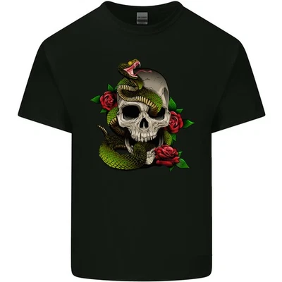 Snake Skull With Roses Tattoo Style Kids T-Shirt Childrens - Image 1 of 2