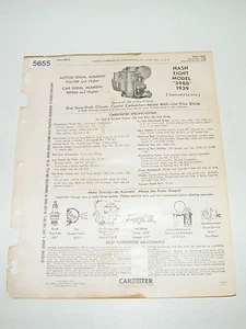 1939 Nash Eight Carter Carburetor Model 3980 Service Procedures Sheet Carb 436S - Foto 1 di 2