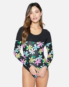 Traje de baño Hurley para mujer Daisy Pop manga larga traje de surf rosa ponche cremallera espalda - Imagen 1 de 10