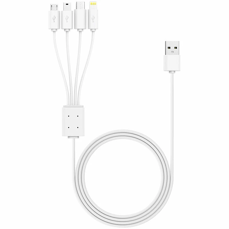 Xlayer 4in1-Ladekabel mit Micro- & Mini-USB, USB C & Lightning, 150 cm, 2,1 A - Bild 1 von 1