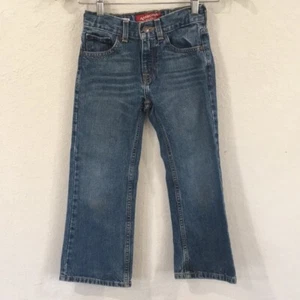 Arizona Jean Boy Sz 7 Jeans Blue Bootcut Adjustable Waist 100% Cotton Minimalist - Picture 1 of 10