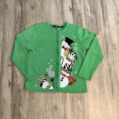 Suéter aplique vintage cristal Kobe Natal boneco de neve bordado verde pequeno - Imagem 1 de 4