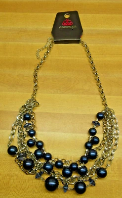 new PAPARAZZI silver tone metal multi link chain SHINY BLUE BEAD 20" Necklace Foto 1 de 3
