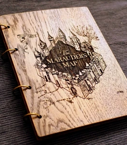 Marauder's Map (Harry Potter) wooden (Oak) notebook / sketchbook on split rings - Picture 1 of 8