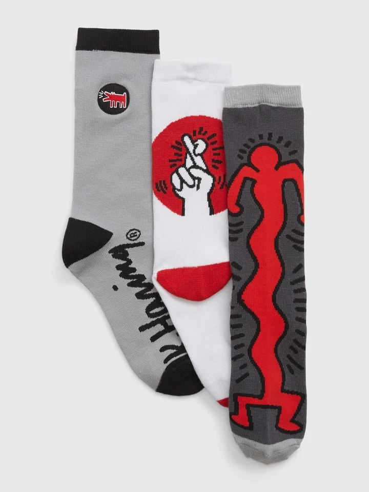 NUEVOS CALCETINES GAP Kids Keith Haring Print Crew (paquete de 3) talla pequeña (talla de zapato 10-12) Foto 1 de 1