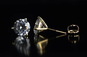 14k Yellow Gold Round AAA Quality CZ Martini Stud Earrings with Screw Back - Picture 1 of 9