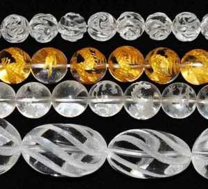 AAA Carving Clear Colorless Round Oval Natural Rock Crystal Gemstone Beads 15" - Picture 1 of 2